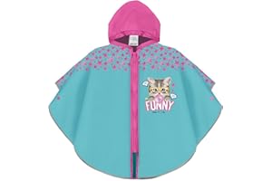 PERLETTI Poncho Impermeable Niña con Cremallera y Capucha - Chubasquero Infantil Cortaviento Ligero Bicolor - Abrigo Chaqueta para Niñas 3 4 5 6 Años con Detalles Reflectantes