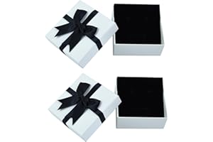 YUZHOU 2Pcs Small Gift Boxes White Kraft Jewellery Gift Box with Lids Ring Necklace Box Square Earring Gift Box with Ribbon Bracelet Cardboard Box for Key Cufflink Women Men Christmas Birthday 7.5*7.5*3.5cm