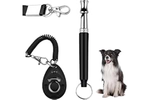 FINEHENCHI Dog Whistle and Clicker Set, Professional Training Set Dog Training Whistle for Recall with Black Lanyard, Adjustable Frequency Clickers for Basic Commands Behaviour Correction Puppy Home Practice