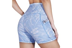 KOEMCY Short Sport Femme Shorts Legging de Sport avec Poches Shorts de Cycliste Contrôle du Ventre Élasticité Taille Haute Collants Shorts Short de Yoga Fitness Gym pour Jogging Running