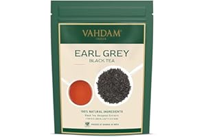 VAHDAM, Hojas de Té Negro Earl Grey (340 g/170+ tazas) - de Aceite de Bergamota Natural Mezclado con Té Negro Fresco, Floral y Cítrico del Jardín