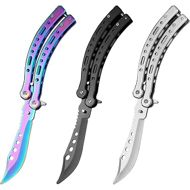 Sporgo 3er-Set Butterfly-Trainer – Ungeschärfte Klingen Für Sicheres Flipping-Training, Edelstahl, Schwarz Sporgo 3er-Set Butterfly-Trainer – Ungeschärfte Klingen Für Sicheres Flipping-Training, Edelstahl, Schwarz