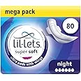 Lil-Lets Super Soft Ultra Thin Period Pads-80 Count, Night Absorbency, with Wings, (Packs of 8) 10 Pads-Bulk Pack, Very Heavy Flow for Nightime, Unscented, Extra Long Sanitary Towels