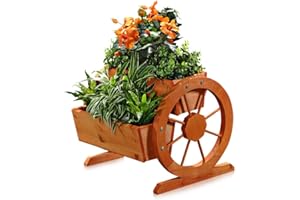 MELKO Décoration de jardin en bois pour pot de fleurs avec wagenräder 44 cm x 42 x 40 cm cm l x h)