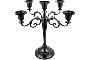 DICSPOTIN 5 Candle Metal Candelabra Candle Holders 10.24 inch Tall, Candlestick Holders Wedding Event Candle Sticks Vintage for Table