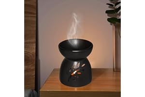 Gwezmxs Keramik Scentsy Duftlampe Aromalampe Teelicht für Ätherische Öle, Schwarz Ausgehöhlte Duftöl Lampe für Wohnkultur
