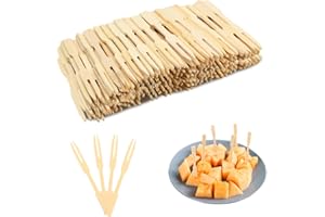 FUTUHADA 160 Pièces Petites Fourchettes à Apéritif en Bois, Fourchettes à Cocktail de Bambou, Petits Couverts Jetables, Fourchettes à Apéritif, Pics à Fruits à Deux Dents pour les Banquets Buffets Fêtes