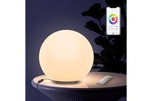 FUYO LED Tischleuchte 25cm Dimmbare Tischlampe Smart Kugelleuchte mit RGB Farbwechsel, Fernbedienung&App-Steuerung, Tischleuchte Kugellampe für Innen Außen Schlafzimmer Wohnzimmer Garten