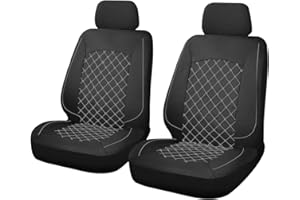 OFFICINE MILANO IL TUO STILE IN AUTO. Set Coprisedili Auto Universali Anteriori 2 Pezzi, Fianchi elasticizzati, Tessuto Antiscivolo Trapuntato in Poliestere, Lavabile (Nero-Grigio) - Alta Qualità - OFFICINE MILANO