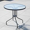 HEXAR® Outdoor Round Table Coffee Table Patio Table Side Table Garden Table Outdoor Indoor Furniture with Metal Frame and Tempered Water Ripple Glass Top for Garden Backyard Porch Deck