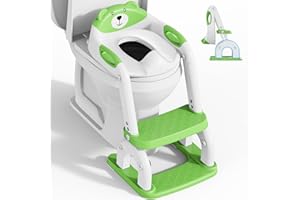 KYYOKE Toilettensitz Kinder mit Treppe, Upgraded WC Aufsatz für Kinder für Jungen und Mädchen, 2-in-1 Toilettentrainer mit Treppe, Höhenverstellbar Bequemer Sicherer Toilettensitze (Grün Drei Treppe)