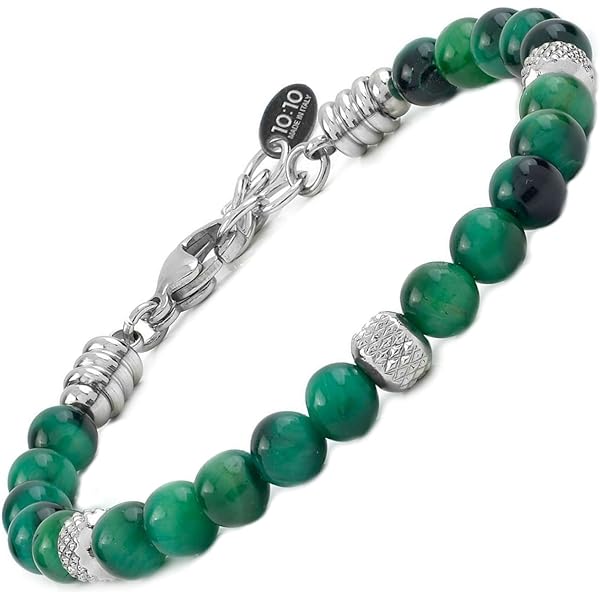 Bracciale 10:10 Con Pietre Naturali Ossidiana - Acciaio Inox, Regolabile, Made In Italy, Diametro 6 Mm - Foto 5