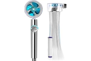 JJiaoLinin Alcachofa de Ducha, Cabezal de Ducha de Alta Presión, Cabezal de Ducha de Mano impulsado por hélice,Ducha Antical Giratoria de 360 ​​°,Cabezal de Ducha que Ahorra Agua,con 1 Filtro(azul)