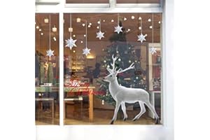 UMIPUBO Naklejka na okno, na Boże Narodzenie, dekoracja, biały duży łoś, płatki śniegu, z tworzywa PCW, zdejmowana, elektrostatyczna, na święta Bożego Narodzenia