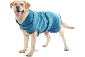 RongYiCare Hundebademantel, Schnell Trocknende Bademantel Hund, Prämie Saugfähiger Hundebademantel für Große Hunde, Verstellbarer Bademantel für Hunde mit Kragen und Taille (XXL (1er Pack), Blau)