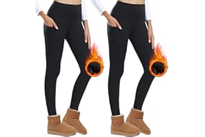 AMIYOYO 2er Pack Thermo Leggings Damen mit Taschen Gefütterte Leggins Winter High Waist Thermoleggings Fleece Thermohose Blickdicht Warm Strumpfhose