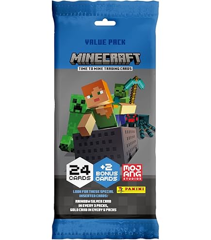 Panini Minecraft Trading Cards 3-Create, Explore, Survive Fat Pack 24 2 bonuskaarten, 004734B26FPF
