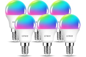 LVWIT E14 Smart Bulb,P45 RGB Golf Ball Smart Light Bulb,470Lm,5W Replace 40 Watt,WiFi LED Light Bulbs Dimmable Compatible with Alexa,Echo and Google Assistant,Tuya(Pack of 6)