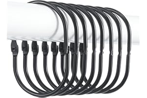 Goowin Shower Curtain Hooks, 12 Pcs Shower Curtain Rings Rust Proof Metal Oval Rings Clasp Closed Shower Curtain Rings for Bathroom Shower Rods Curtains（Black）