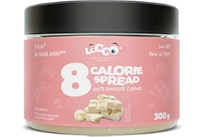 LOCCO LOW CALORIES COMPANY 8 Calorie Spalmabile Gusto Cioccolato Bianco Solo 8 calorie per porzione Crema Magro Senza Zuccheri Aggiunti Senza Olio di Palma Dieta Keto Vegetariana Pasta Liscia Dolce Snack 300 g