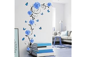 HGDESIGN® Wandtattoo Wandaufkleber Wandsticker Blau Pfingstrose Rose Blumenranke Wohnzimmer Schlafzimmer Wanddeko Home dekor