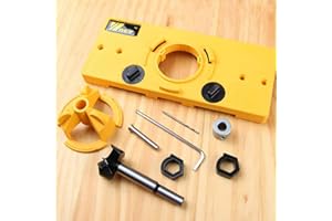 MIULINE 35mm Hinge Hole Saw Jig Drilling Guide, Locator Hole Opener Template & Bit Positioner Tool, Forstner Drill Set Tungsten Carbide Woodworking Hinge Holes Cutter with Depth Stop(Yellow)