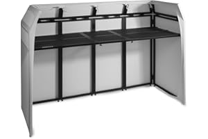 Vonyx DB5 Pro Stand DJ Repliable 7 Panneaux, Blanc ou Noir, Table DJ Pliable Attachée, Cadre en Aluminium Noir, Livré avec Sacs de Sransport, Idéal DJ Mobiles