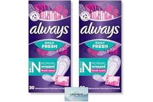 /LAGHMAN Laghmans Stay Fresh All Day Daily Fresh Singles Normal Wrapped Pantyliners Bundle - Scented, Comfort & Protection - 40 Wrapped Panty Liners Total (2 Packs x 20) - Always