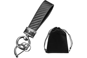 COACOM 1 juego de llaveros de coche de piel de fibra para hombre con hebilla de herradura y 2 anillos de color sólido, así como 1 bolsa de almacenamiento negra, adecuado como regalo para el día del padre y