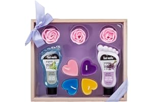 INVERO 9 Piece Attractive Organic Mint & Wormwood Ladies Foot Gift Set Box - Includes Lotion, Wash, Soap, Flowers and Candles