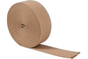 Suncoolla 5M Canvas Cotton Plain Weave Webbing Strap Bag Belt Tape 25/38/50mm (Beige, 38mm)