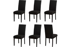 Sufdari Chair Covers 6 Black,Stretch Dining Chair Covers, Spandex seat Covers for Dining Chairs,Elastic Washable Chair Protectors for Dining Room,Hotel,Restaurant,Banquet (6, Black)