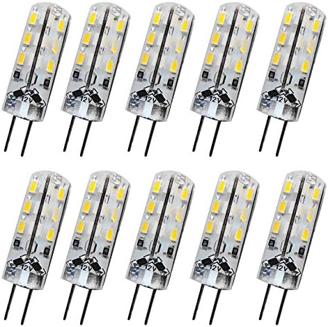 ArlyMama 10 Pack (10 Pcs/lot) G4 Type 24 LED Light Bulb Lamps 1.5 Watt Halogen Bulbs AC/DC10-24V Warm White Color Undimmable 3014 Emitter Quivalent to 12W Incandescent Bulb Replacement