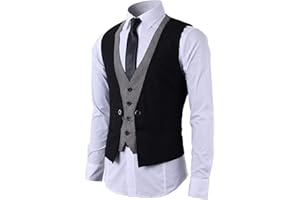 STTLZMC Gilet Uomo Slim Fit Elegante Casual Smanicato Scollo a V Panciotto Matrimonio Corpetto 2in1 Blazer(Niente Camicia)