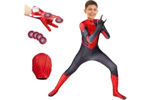HVIERO Deguisement Spider Enfant 3-12 ans Costume Enfant avec Masque Gant Lanceur Cosplay Carnaval Costume Deguisement Garçons Fille Mascarade Combinaison
