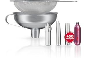 ISI Sahnespender Zubehör Set mit 3X Edelstahltüllen + 750ml Trichter + Sieb + 50x iSi Sahnekapseln - passend zu Gourmet Whip Sahnesiphon, Thermo Whip & Creative Whip - für Saucen, Espumas UVM.