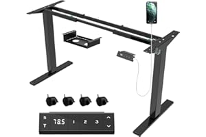 JUMMICO Estructura de Escritorio Regulable en Altura con Conector USB y Bandeja para Cables, Altura Regulable sin Niveles, Estructura de Mesa con Ruedas, Escritorio de pie (Negro)