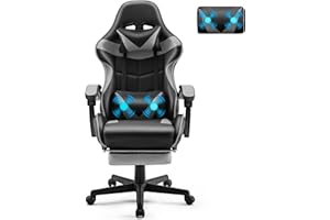 Soontrans Chaise Gaming Massante Ergonomique Fauteuil Gamer avec Support Lombaire Massage et Appui-tête et Repose-pied, Hauteur Réglable, Chaise Gamer pour Youtube Livestreaming Playstation Xbox (Gris