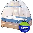 Classic Mosquito Net for Double Bed | King Size Foldable Premium Machardani | Extra Mosquito Protection | Polyester 30GSM Strong Net | PVC Coated Corrosion Resistant Steel Wire - Blue