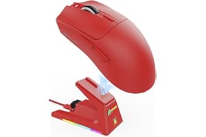 ATTACK SHARK X1 Mouse da Gioco con Dock di Ricarica Magnetico, Sensore da Gioco PixArt PAW3395PRO, 40000DPI, BT/2.4G Wireless/Cablato, 53g SUPERLIGHT Mouse, 100M Microinterruttori, per PC/Mac- Rosso