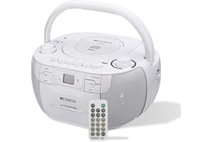 Retekess TR621 Boombox Poste Radio CD,Lecteur Cassette Audio,Boombox Stereo avec Enregistrement,Télécommande,Prise en Charge USB TF Casque,Accompagner Famille et Amis(Blanc)