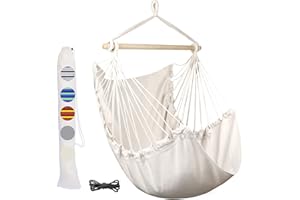 GOCAN Hängemattenstuhl Große Hängemattenschaukel, 110 x 150cm Last 150kg, Baumwoll-Hängesessel Hartholz-Spreizstange Breiter Sitzschaukelstuhl(Beige)