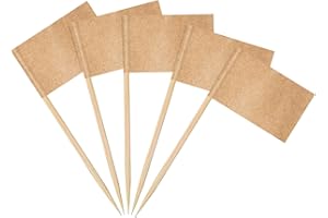 AhfuLife 200 Carta Kraft Bandiera Stuzzicadenti da Cocktail, Stuzzicadenti Decorativi con Striscione di Carta per Panini,Torte, Frutta, Forniture per Feste, Decorazioni Bar (200 PCS, Carta Kraft)