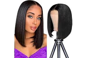Weeybay Pelucas Mujer Pelo Cabello Humano Natural Short Bob Straight Human Hair Wig Glueless 4x4 Lace Closure Wig Natural Black #1B Unprocessed Hair Cabello Humano 12 Inch