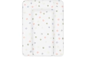 BONKY® Wickelauflage 50x70 cm - weiche Wickelunterlage - Baby Wickeltischauflage - Wasserdischt - Abwaschbar - Made in EU - 100% Oeko TEX - Farbige Punkte