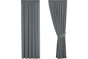 H.Versailtex Blackout Curtain, Opaque Curtain with Eyelets, 2 Pieces 245 cm x 130 cm (H x W), Set of 2, Fabric, charcoal, 2 x H182 x B116(CM)
