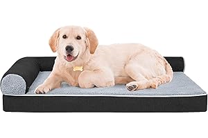 Uilkbyu Orthopedic Memory Foam Dog Bed for Medium, Large and Extra Large Dogs, Bolster Dog Bed Waterproof Dog Beds with Removable Washable Cover Waterproof Lining and Anti-Slip Bottom