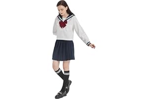 DRGE Uniforme JK Costume de Marin Japonais Classique Uniforme Scolaire Fille Costume Marin Bleu Marine Haut à Manches Longues et Jupe Ajustable Convient aux Filles