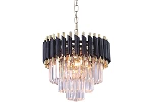 GENERIC FRIXCHUR Black & Gold Crystal Chandeliers Flush Mount Crystal Ceiling Light Fixture Round Chandeliers Pendant Light for Living Room Kitchen Island Bathroom Dining Table Hallway,E14 x 5 Lights
