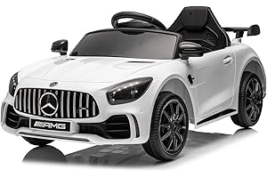Karlhome 12V Ride on Car, Licensed Mercedes Benz AMG GTR with Parental Remote, 2 Motors Electric Car for Kids to Drive w/Wider Seat, LED Lights, Openable Doors, MP3, Smooth Start, 3 Speeds - White
